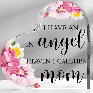 1 count Memorial Gift for Loss of Mother Flowers Heart Sympathy Gift Mom in Heaven Gift Mom Memorial Ornament Loved One Passed Away Gift Bereavement Funeral Condolence Grief Acrylic Decor