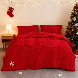 3pc Ribbed Faux Rabbit Fur Fuzzy Comforter Set Extra Thick Sherpa Lined Velvet Bedding Heavyweight Warm Winter Ribbed Quilt (Queen/King/California) - New Year Refresh Holiday Gift For Family & Friend Idea Local Warehouse
