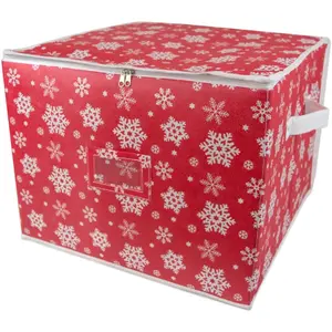 Christmas Storage Containers Collection Zippered with Dividers, Ornament; Large, 16x16x13, Snowflakes
