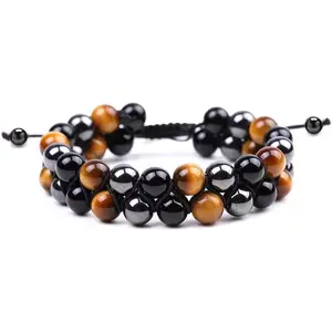 Hematite Bracelet Men - Bead Bracelets for Women and Men - Tigers Eye Bracelet -   , Energy Protection &  Idea by  ( Trio)