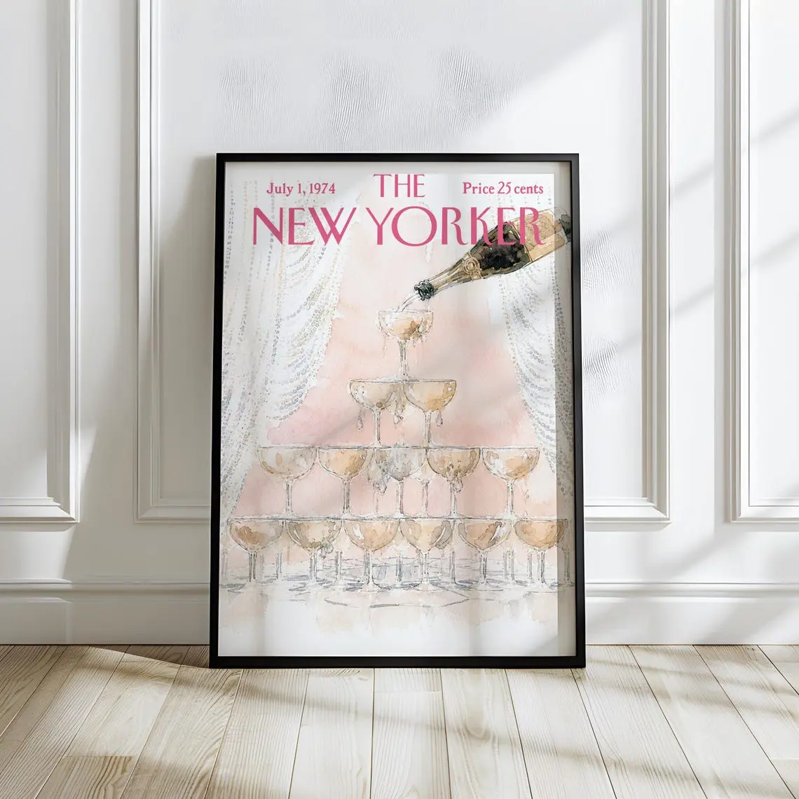 Vintage New Yorker Champagne Poster, Elegant Celebration Wall Art, Luxury Cocktail Print, Wedding Bar Decor, Magazine Cover