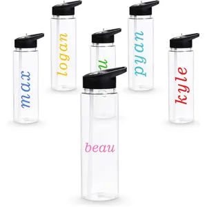 24 oz Clear Water Bottles with Straw, 6 Pack Bulk Reusable Sports Water Bottle with Handle, Wide Mouth & Portable for Travel Gym Cycling Hiking Camping, for Personalized DIY Teacher Nurse Gift