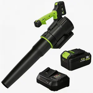 High power wireless blade blower -20V brushless motor, 650 CFM, 200 MPH, lightweight, 2-speed mode, including 4.0Ah battery and charger, suitable for lawn, yard, yard, lane, garage cleaning electric blower