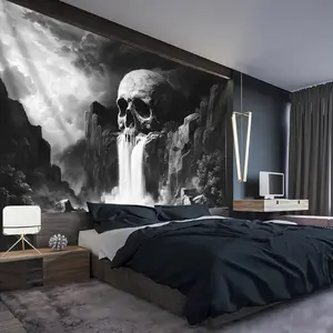 1pc- Ultra Large Size- Abstract Skull Waterfall Landscape Photo Huge Digital Printing Tapestry, Aesthetic High-Definition Printing Polyester- for Living Room Bedroom Party Decoration- with Free Hanging Clips Wall Decoration