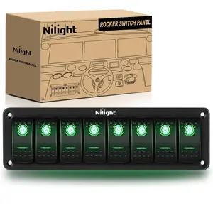 Nilight 8 Gang Rocker Switch Panel 5Pin On Off Toggle Switch Aluminum Holder 12V 24V Dash Pre-Wired Green Backlit Switches for Automotive Cars Marine Boats RVs Truck, 2 Years Warranty summervibes