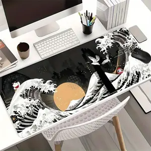 Great Wave Pattern Mouse Pad, Large Non-slip Rubber Desk Mat with Stitched Edge, Mouse Pad for Office Home Game Room