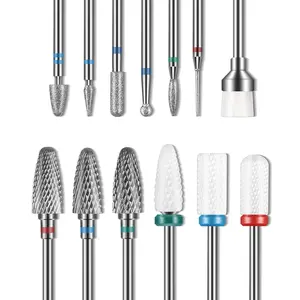 25Pcs Nail Drill Bits Set with Portable Pink Case, 3/32 Inch Ceramic Drill Bits for Acrylic Nails, Diamond Carbide Cuticle Efile Remover Quartz Pointed Bits for Home Salon Acrylic Gel Nail