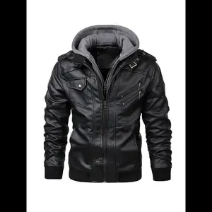 Men's flat pocket hooded motorcycle jacket, autumn and winter fashionable zipper long sleeved bomb jacket, men's daily wear
