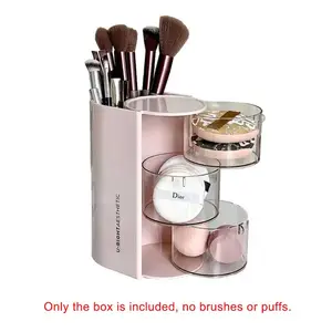 Rotating Dust-Proof Makeup Sponge Storage Box, Multi-Functional Vanity Organizer, Airbrush Lipstick Brush Holder, Cosmetic Accessories