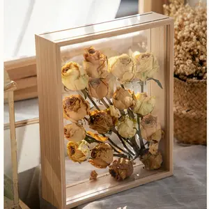 8 Inch Double-Sided Transparent Acrylic Display Box, Wooden Frame for Dried Flowers, Handmade Crafts, Home Decor, Gift Idea, Style