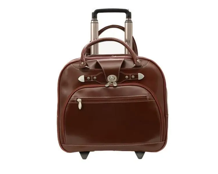 Top Grain Cowhide Wheeled Briefcase for Men, 15.75 in Case with Tablet Pocket, Accordion Divider, Smart Strap & Turn Lock, Business Travel, Turn Lock Flap
