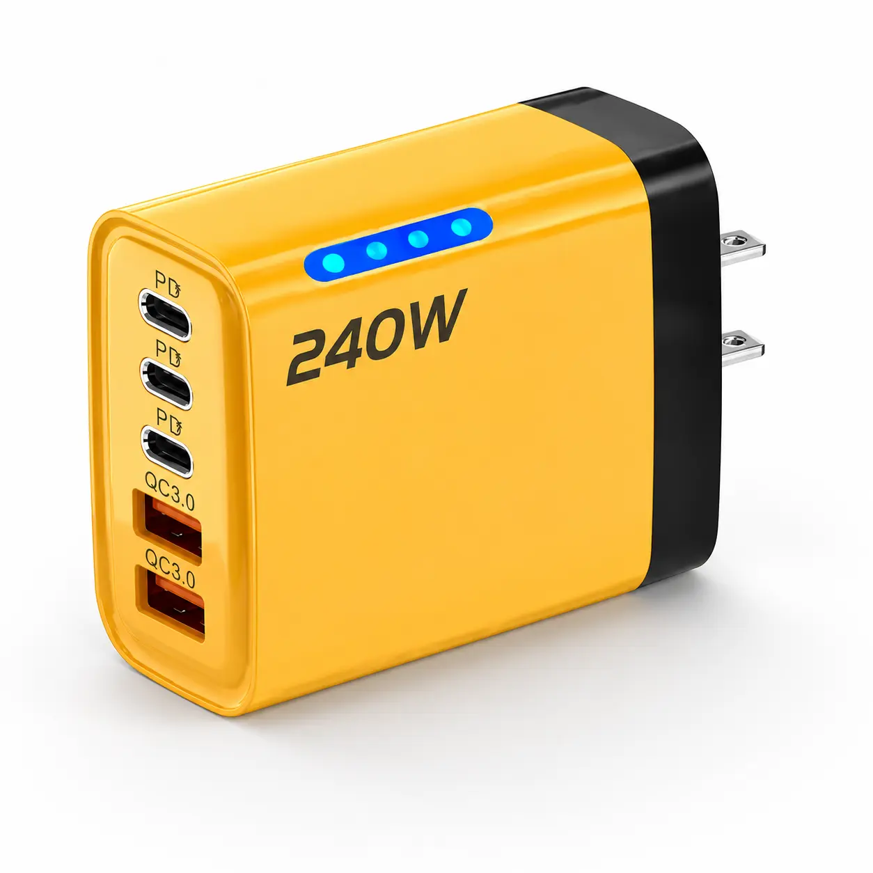 240W Total Foldable USB Wall Charger Block, Multi-Port USB-C Adapter for Mobile Devices & Multi-Gadgets, Compact High-Power Charger with LED for Pro Users, Protection-Focused Electronic Accessory, Pd+Qc