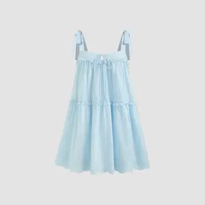 Cider [size 0-26] 100% Cotton Square Neck Babydoll Ruffle Knotted Mini Dress