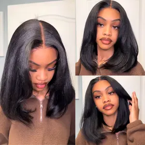 #SummerVibes Limited Design | Put On and Go Yaki Straight Highlight Mix Color Short Bob Human Hair 4x4 Closure Wig Human Hair 180% Density Pre-Cut Lace Pre Bleached Tiny Knots Glueless Wig