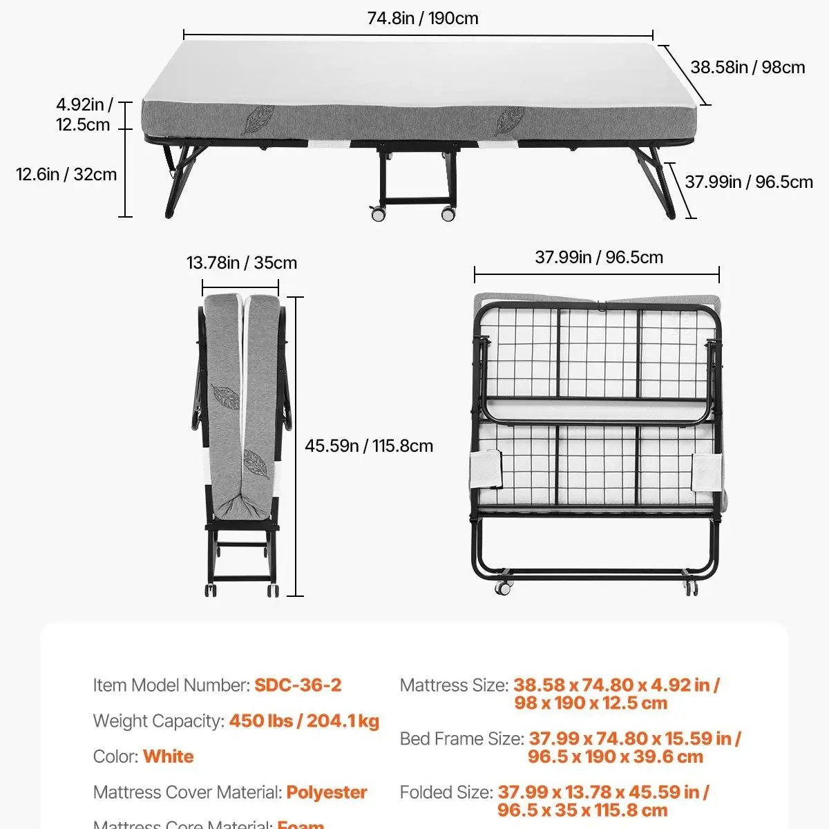 5 inch 【Width: 38 inch】