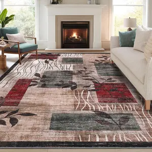 Modern Washable Rugs Living Room Rug, Large Soft Floral Rug for Bedroom, Non Slip Botanical Carpet Stain Resistant Neutral Carpet for Dining Room Home Office Nursery Dorm