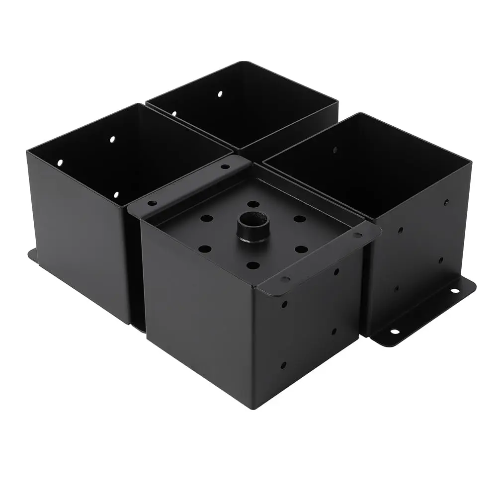 Garvee 4 PCS Metal 6×6 Post Base, Heavy Duty Post Bracket with Partition,Powder-Coated Post Anchor for Pavilion Deck Railing Support Deck Base Plate