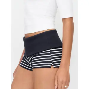 Cider High Stretch Striped Low Rise Micro Shorts