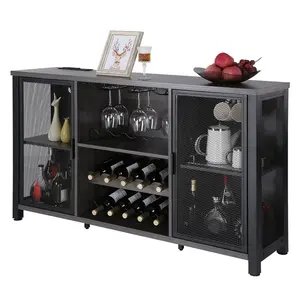 Father's Day Gift VEVOR 47 Inch Industrial Bar Cabinet, Wine Table for Liquor & Glasses, Sideboard Buffet Cabinet with Wine Rack, Freestanding Farmhouse Wood Coffee Bar Cabinet for Living Room, Home Bar, Kitchen White