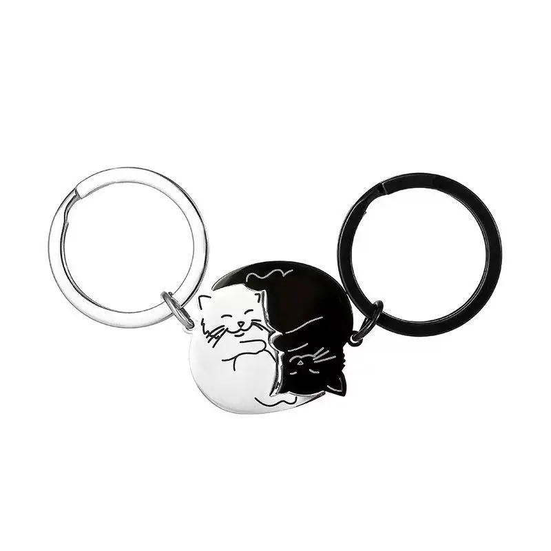 Stainless Steel Couple Cat Keychain Matching Sets, Unisex Pair Puzzle Design Cute Animal Art Keyrings, Perfect Gift for Pet Lovers