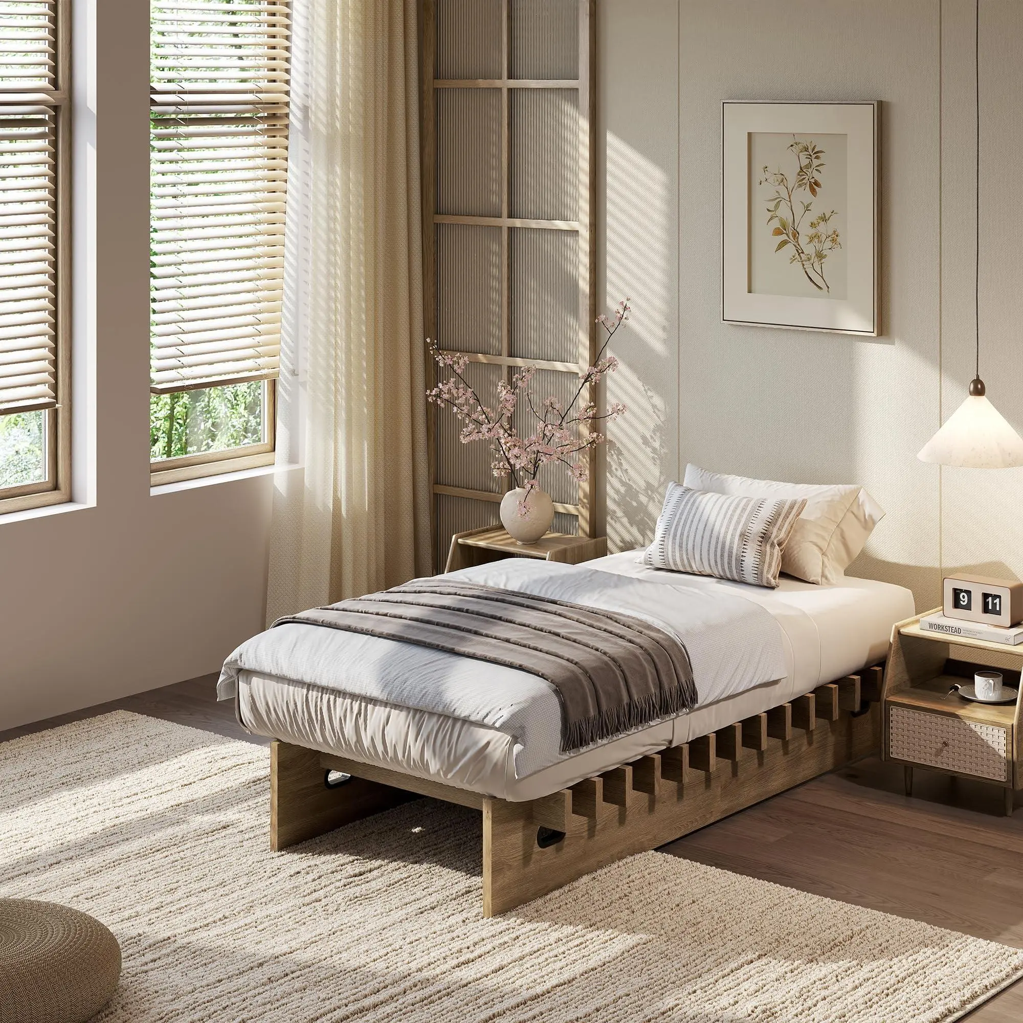 Gaomon Pine Twin-Size Low-Profile Wood Platform Bed Frame - Floor Bed Design, Slat Support, No Box Spring Needed, Fast Quick Easy Assembly