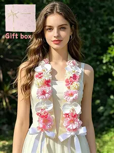 Faux Flower Hanging Neck Sash with Heart Ribbon, Graduation Party Photo Prop, Elegant Gift for Graduate/bride, Includes Gift Box