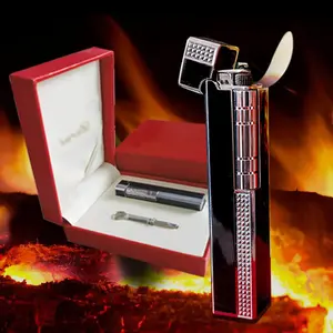 Classic Lighters for&Men - Soft Flint Wheel Butane Lighter with, Side Grinding Wheel Vertical Ignition with Gift Box (No Gas) (Black)