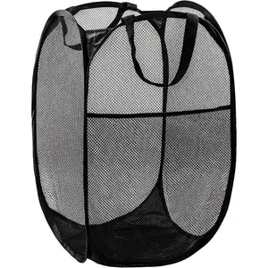 Pop Up Hamper, 1 PCS Mesh Pop Up Laundry Hamper, Foldable Mesh Laundry Basket with Space-Saving Design for Home, Dorm, Travel & Storage - Black