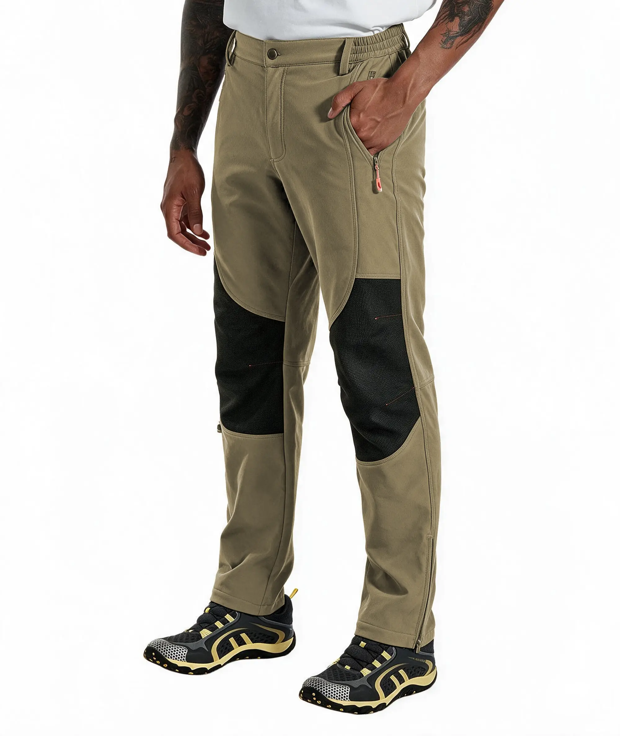 ZOOFLY Men's Functional Winter Ski Gear Pants - Waterproof Fabric, Fleece-Lined, Elastic Waist, Multi-Size, Orange Zippers, Zippered Pockets, for Snow Ski, Outdoor Work