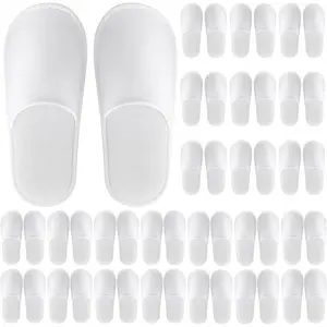 24 Pairs Disposable Slippers for Guests – Soft Fleece Surface, Individually Wrapped Bulk Spa Slippers for Hotel, Travel, Beauty Salon, Home Use(White)