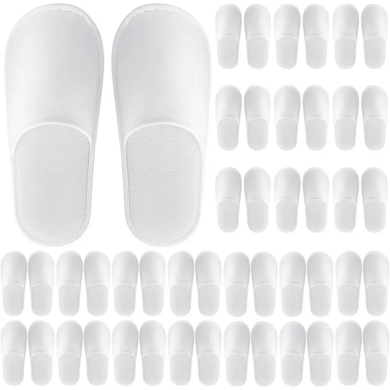 24 Pairs Disposable Slippers for Guests – Soft Fleece Surface, Individually Wrapped Bulk Spa Slippers for Hotel, Travel, Beauty Salon, Home Use(White)