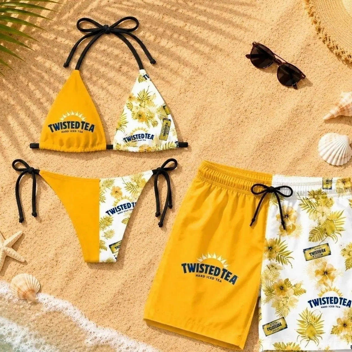 Twisted Tea Hard Iced Tea Matching Couple Swimwear Set Bikini & Shorts Party Kit I76 F8C
