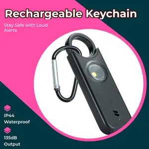 3-in-1 Rechargeable Multi-Function Keychain Alarm with 135dB LED Light & Vibration for Personal Safety Travel Gift for Seniors Children Essential Safety Tool Led Emergency Flashlight Camping