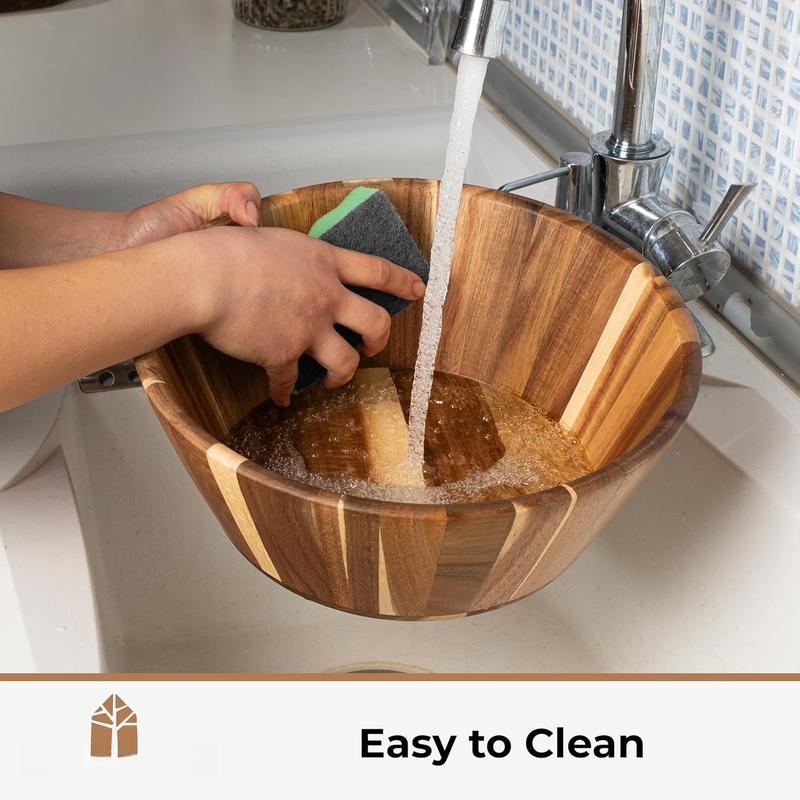 Wooden Bowls, Wooden Salad Bowl Set of 3 - Round Design Large Salad Bowl Set for Serving, , Durable and Stylish   Dining Accessory by