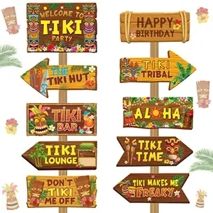 20 Pieces Tiki Totem Birthday Party Decorations Hawaiian Luau Party Directional Sign for Aloha Hawaii Luau Tropical Supplies 10 Styles