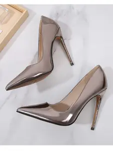 Nightclub Party High Heel Single Shoe, PU Material, Rubber Sole, Solid Pattern, Less Than Ankle Height, All Seasons