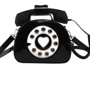 Vintage Telephone Purse with Heart Dial Design and Adjustable Strap for Women