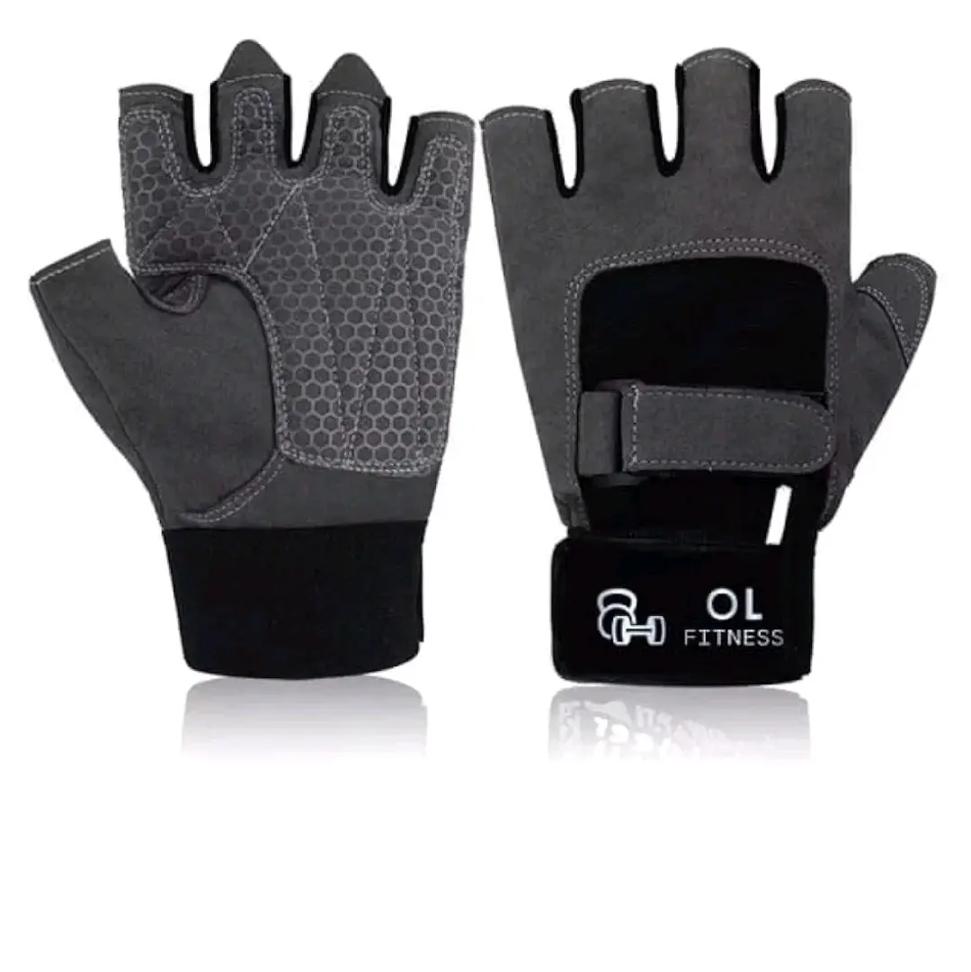 OL Fitness - Guantes de entrenamiento para levantamiento de pesas con muñequeras para entrenamiento de gimnasio, protección completa de la palma para fitness, levantamiento de pesas, ejercicio, colgar, dominadas