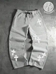 Unisex Cross Patch Baggy Sweatpants | Heavyweight Fleece | 3D Chenille Cross Patches | Elastic Drawstring Waist | Side Pockets | Relaxed Baggy Fit | Y2K Streetwear Essential | Activewear