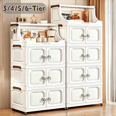 Viral Home Organizer Alert! Open-top stackable multifunctional storage bins, collapsible storage boxes with casters, lidded plastic space-saving organizers with tool-free assembly, ideal for bedroom, living room, office and household clutter storage.