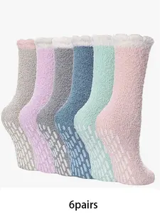 6pairs plush coral fleece ombre mid tube socks with anti slip silicone at the bottom, comfortable and casual couple socks suitable for daily home wear in winter. Womenswear Socks