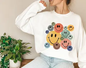 Retro Smiley Face Sweatshirt, Oversized Hoodie, Smile Face Aesthetic Hoodie, Smiley Face, Trendy Positive