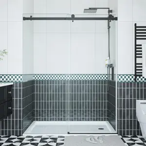 Garvee Frameless Shower Doors 56-60”W×76”, Sliding Glass Shower Door with Square Stainless Steel Rail, 8mm Tempered Glass, Modern Frameless Shower Door, Matte Black
