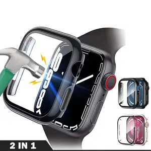 HOMEYA Tempered Glass Screen Protector Case for Apple Watch Series 10 (42mm 46mm) - Full Coverage HD Clear with Anti-Scratch Bumper - Ultra Thin 9H Hardness Protection Wearable Protective Black