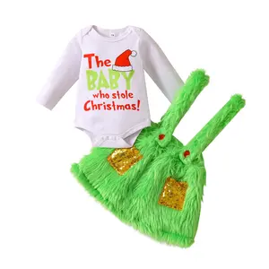 Canrulo Baby Girl Christmas Cosplay Costumes The Baby Who Stole Christams Outfit Romper Onesie Furry Suspender Skirt Set