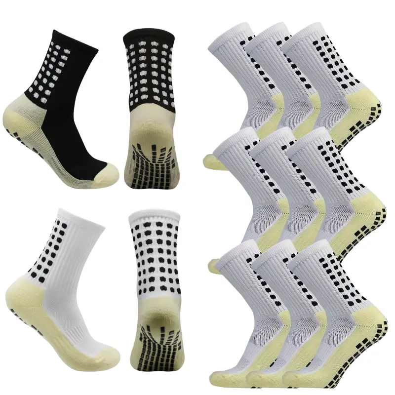 Multi-Pack Anti-Slip Grip Athletic Socks, Cushioned Non-Slip Football Crew Socks with Silicone Grippers, High Elasticity Cushion Training Socks for Sports