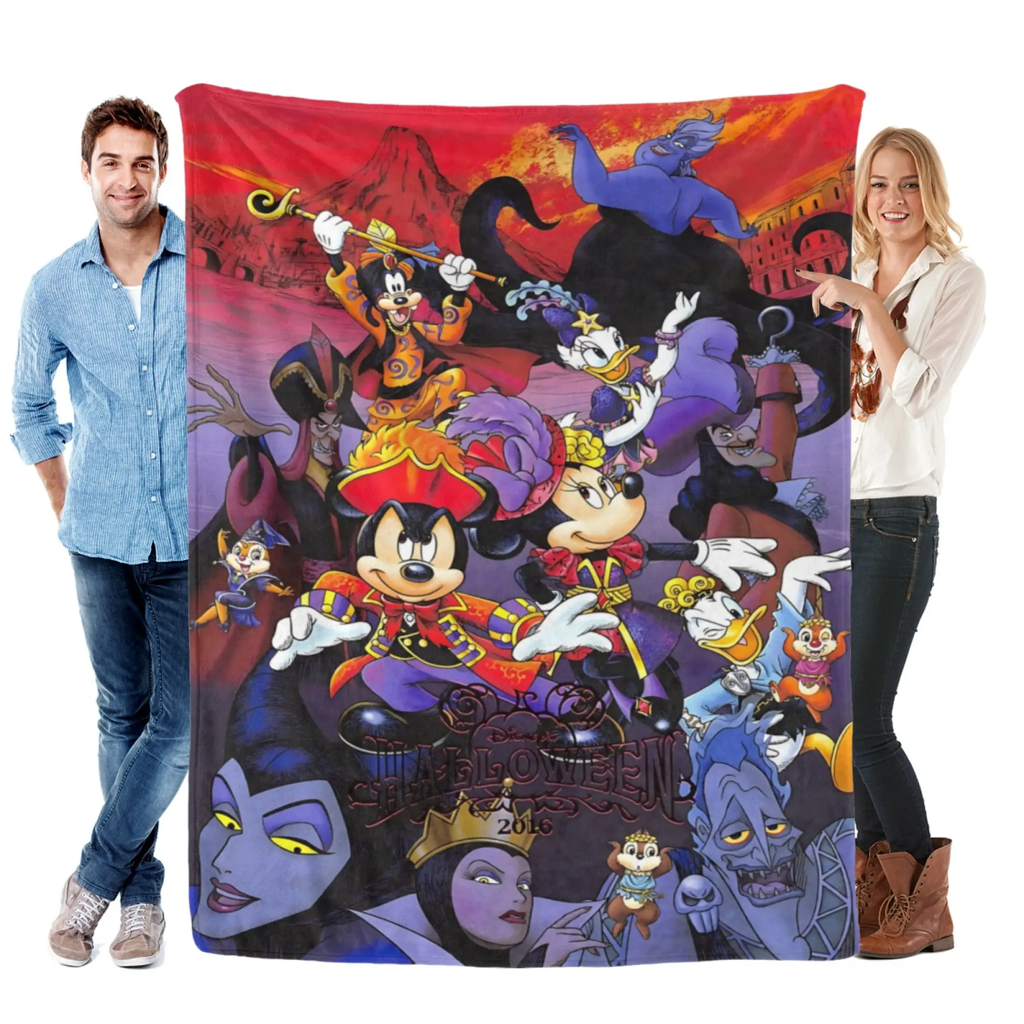 Disney Mickey Minnie Villains Halloween Fleece Throw Blanket, Soft Flannel Costume Party Print for Living Room Home Decor, Unique Halloween Birthday Gift for Disney Villains Fans Teens Adults