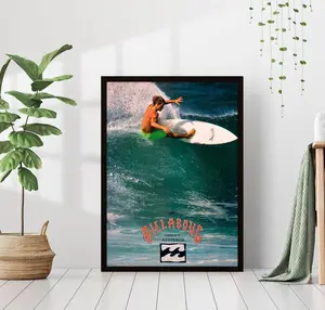 Vintage 1990 Billabong Surfing Surfer Retro Poster Canvas Print Framed Wall Art Beach House Coastal Room Decor Ocean Waves Summer California