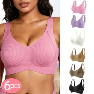H     6-Pack Women's Seamless Full Coverage Bras Wireless Underwear with Wide Straps Soft Support Black Coffee Apricot Elegant Daily Wear for Various Occasions Smooth Texture Seamless Craft Full Coverage Bras Womenswear Everyday Fits