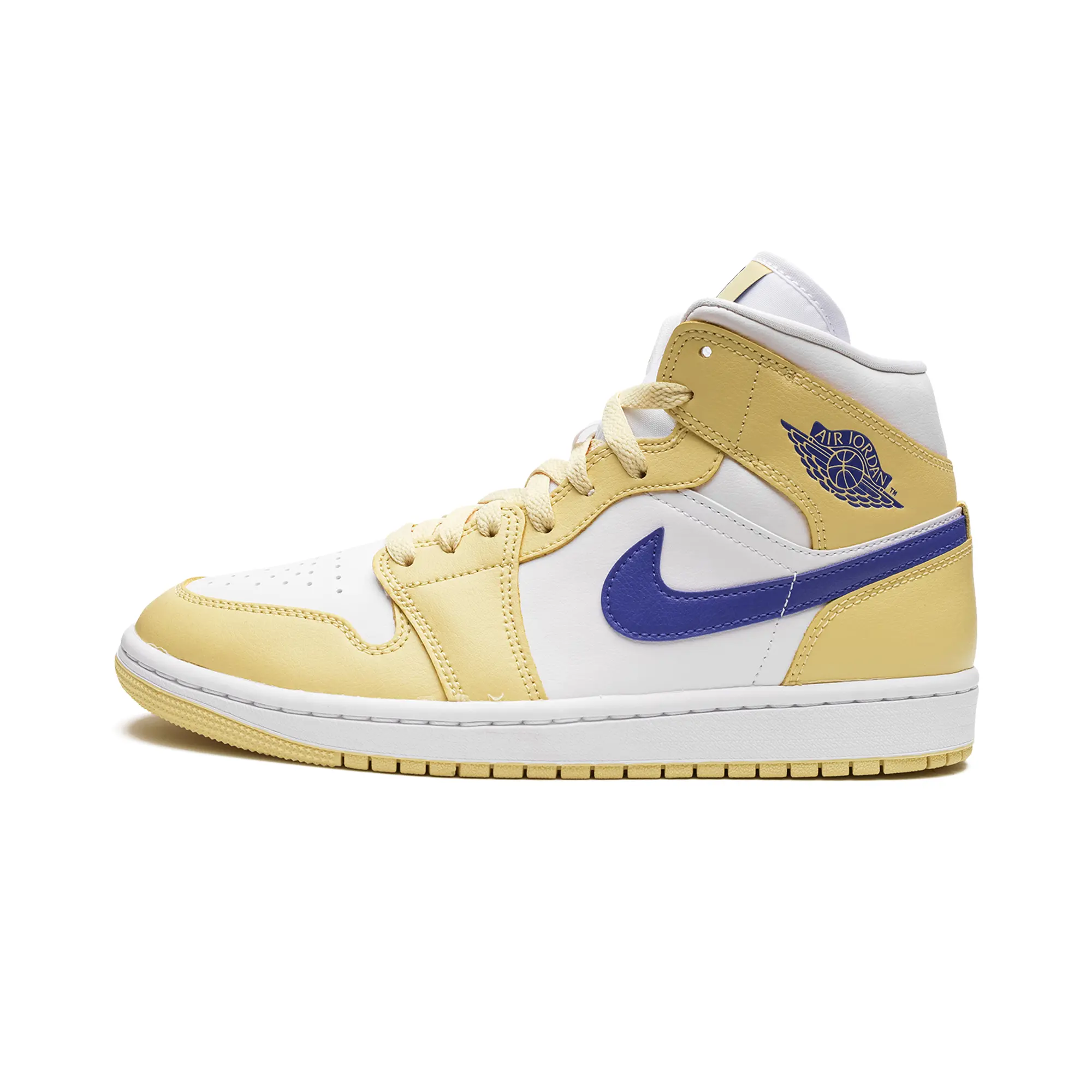 Women's AIR JORDAN 1 MID Casual Leather Sneaker, "Lemon Wash" Style, BQ6472-701 Shoe